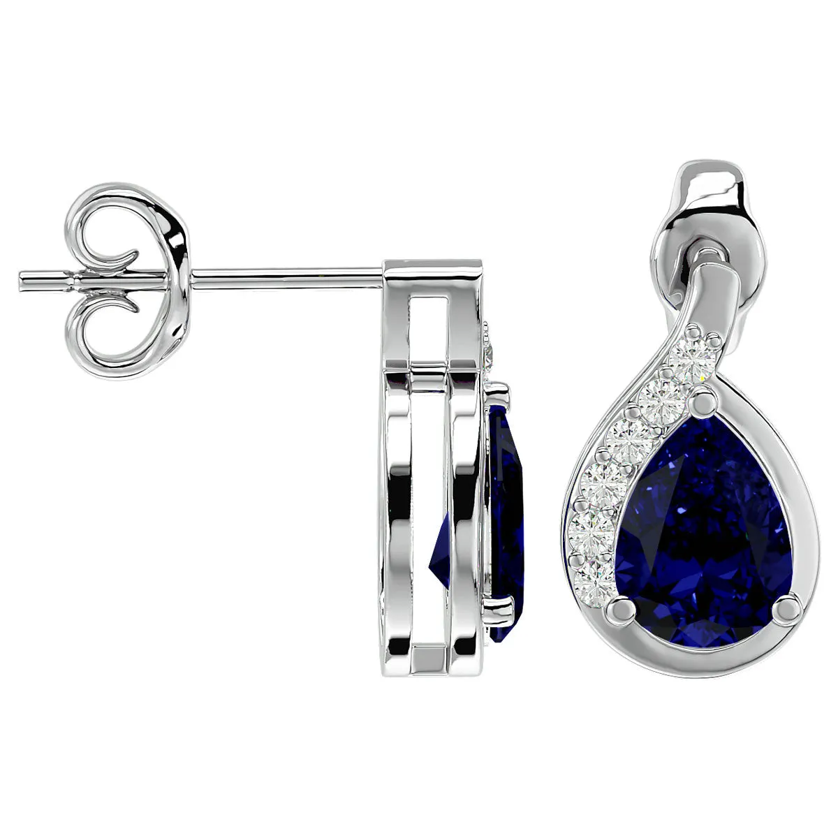 1 3/4 Carat Sapphire And Diamond Pear Shape Stud Earrings In 14 Karat White Gold