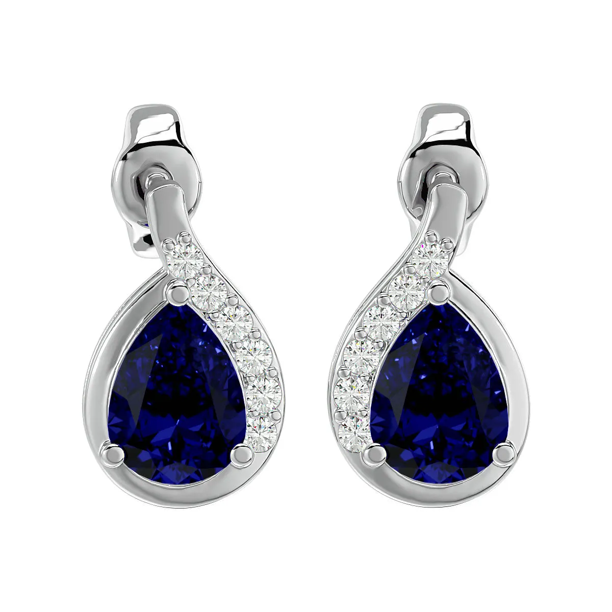 1 3/4 Carat Sapphire And Diamond Pear Shape Stud Earrings In 14 Karat White Gold