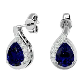 1 3/4 Carat Sapphire And Diamond Pear Shape Stud Earrings In 14 Karat White Gold