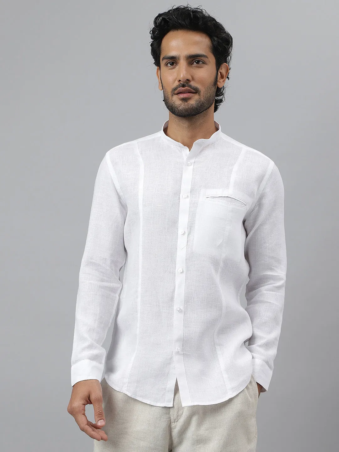 100% Pure Linen Mandarin Shirt - Aspire