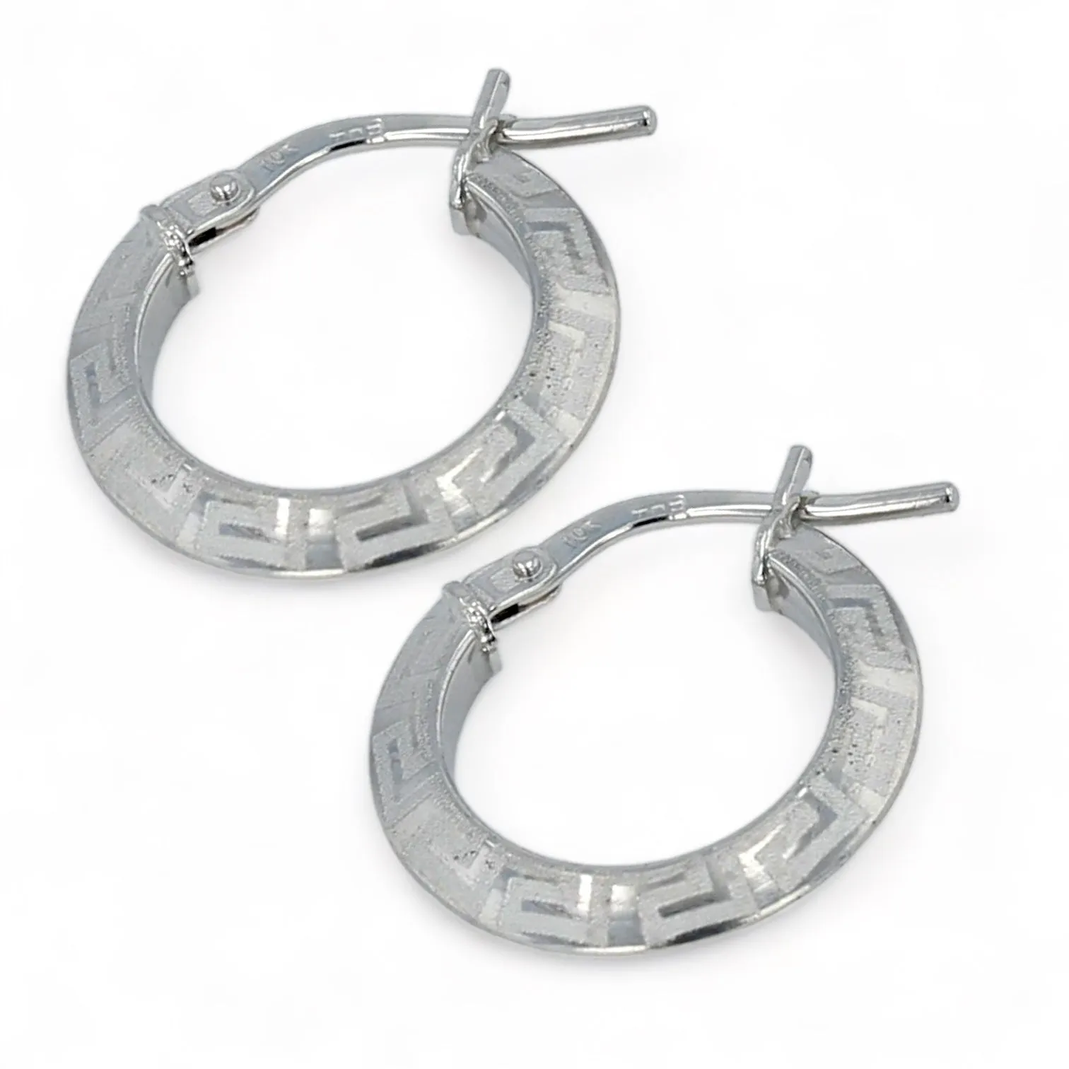 10K White gold Small hoops Greek style earrings-226148