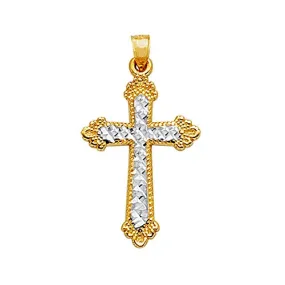 14k 2 Tone Gold Diamond Cut And Milgrain Finish Cross Pendant