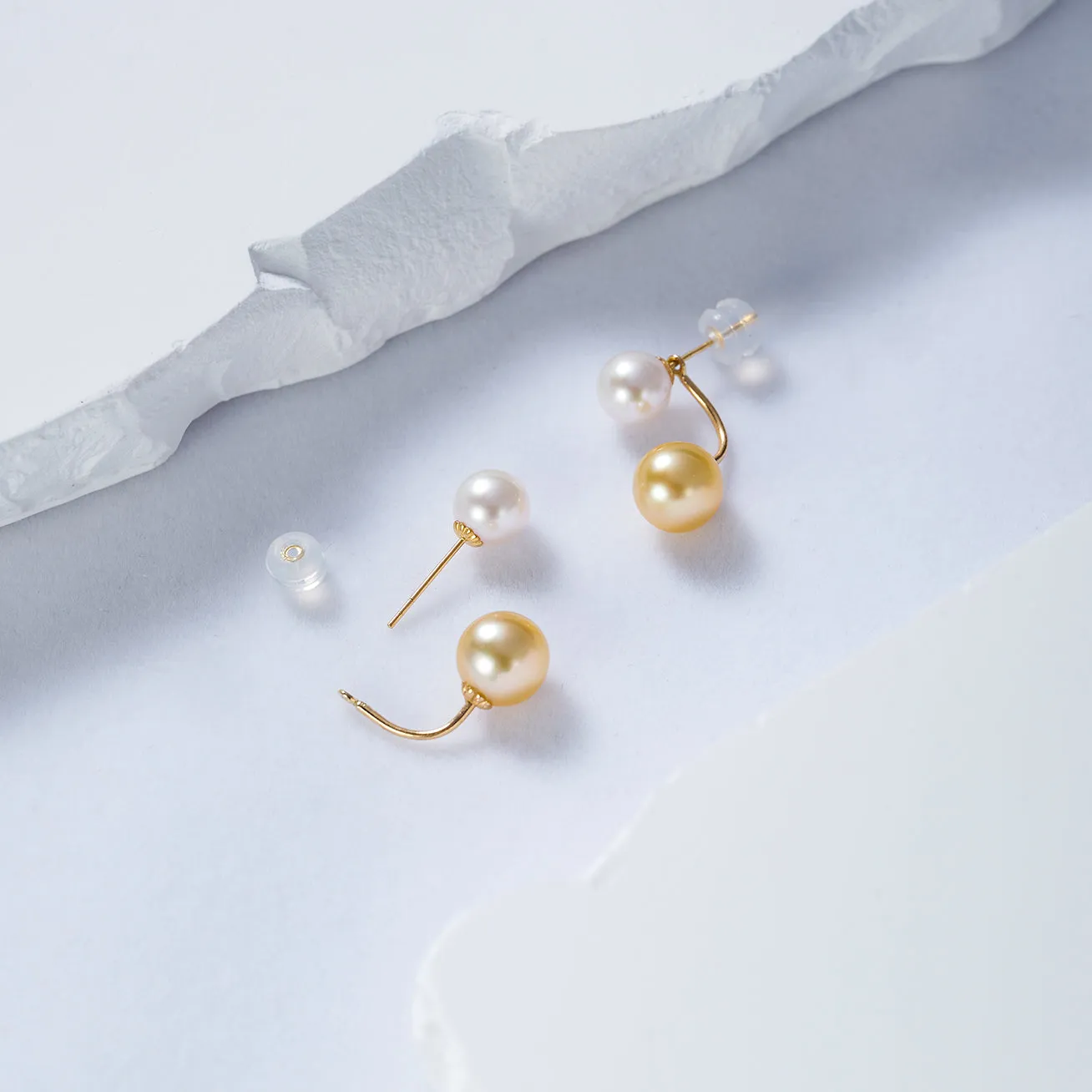 18K Solid Gold? South Sea Golden and Akoya White Pearl Earrings KE00150