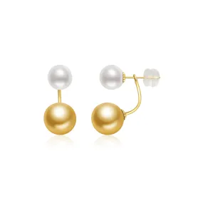 18K Solid Gold? South Sea Golden and Akoya White Pearl Earrings KE00150