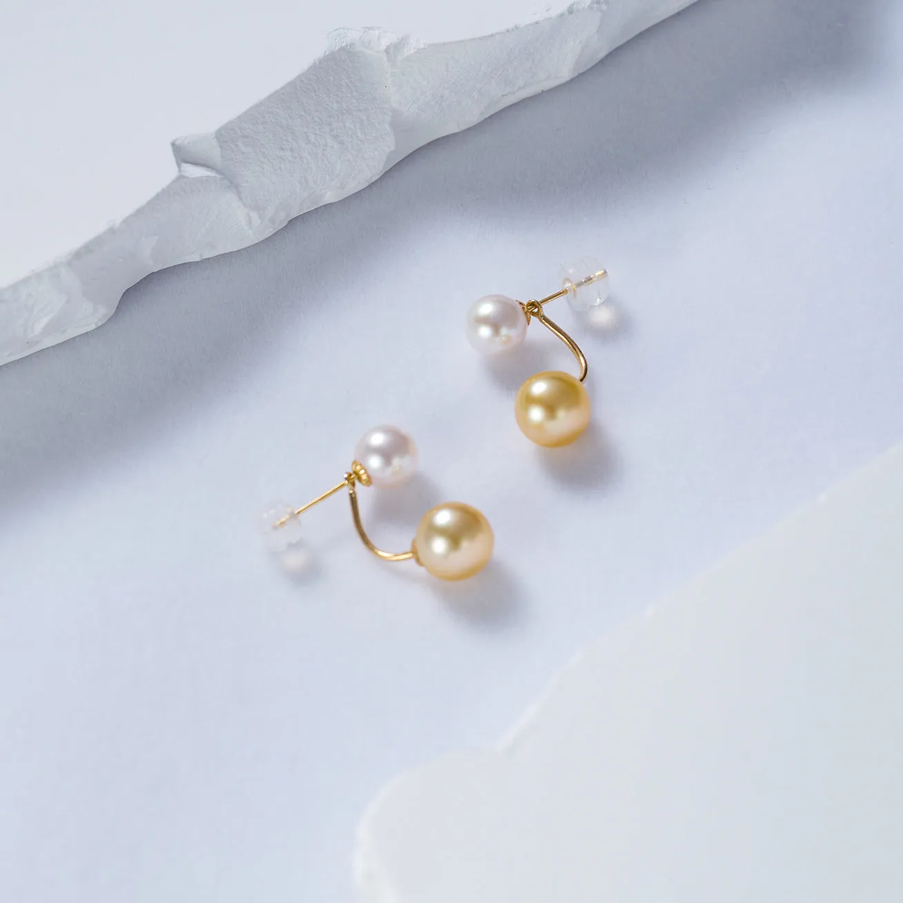 18K Solid Gold? South Sea Golden and Akoya White Pearl Earrings KE00150