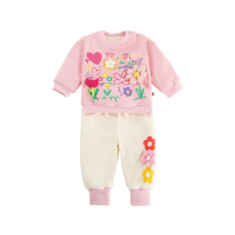 2 Pieces Set Baby Kid Girls Letters Flower Print Hoodies Sweatshirts And Pants Wholesale 231019226