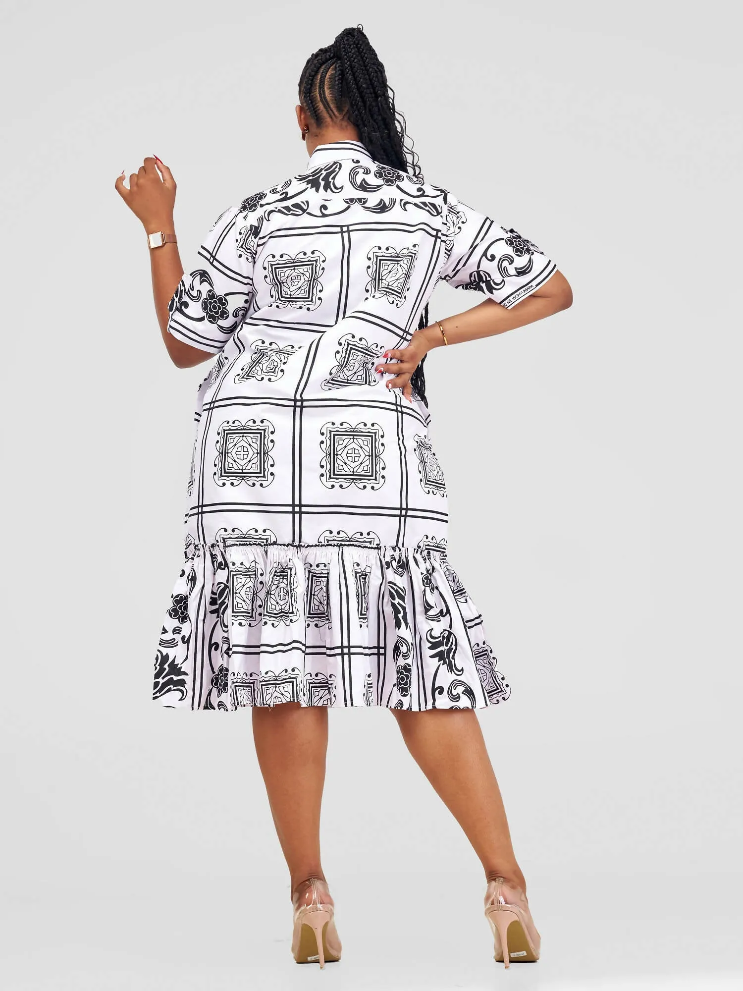 Afafla Ankara Button Shirt Dress - White