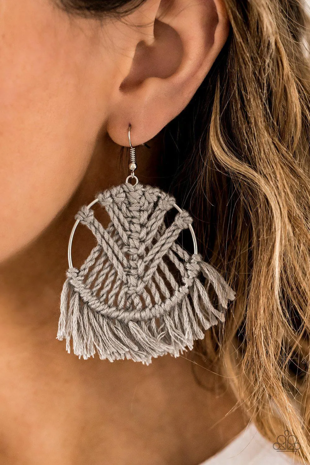 All About MACRAME Silver Earrings - Paparazzi Accessories