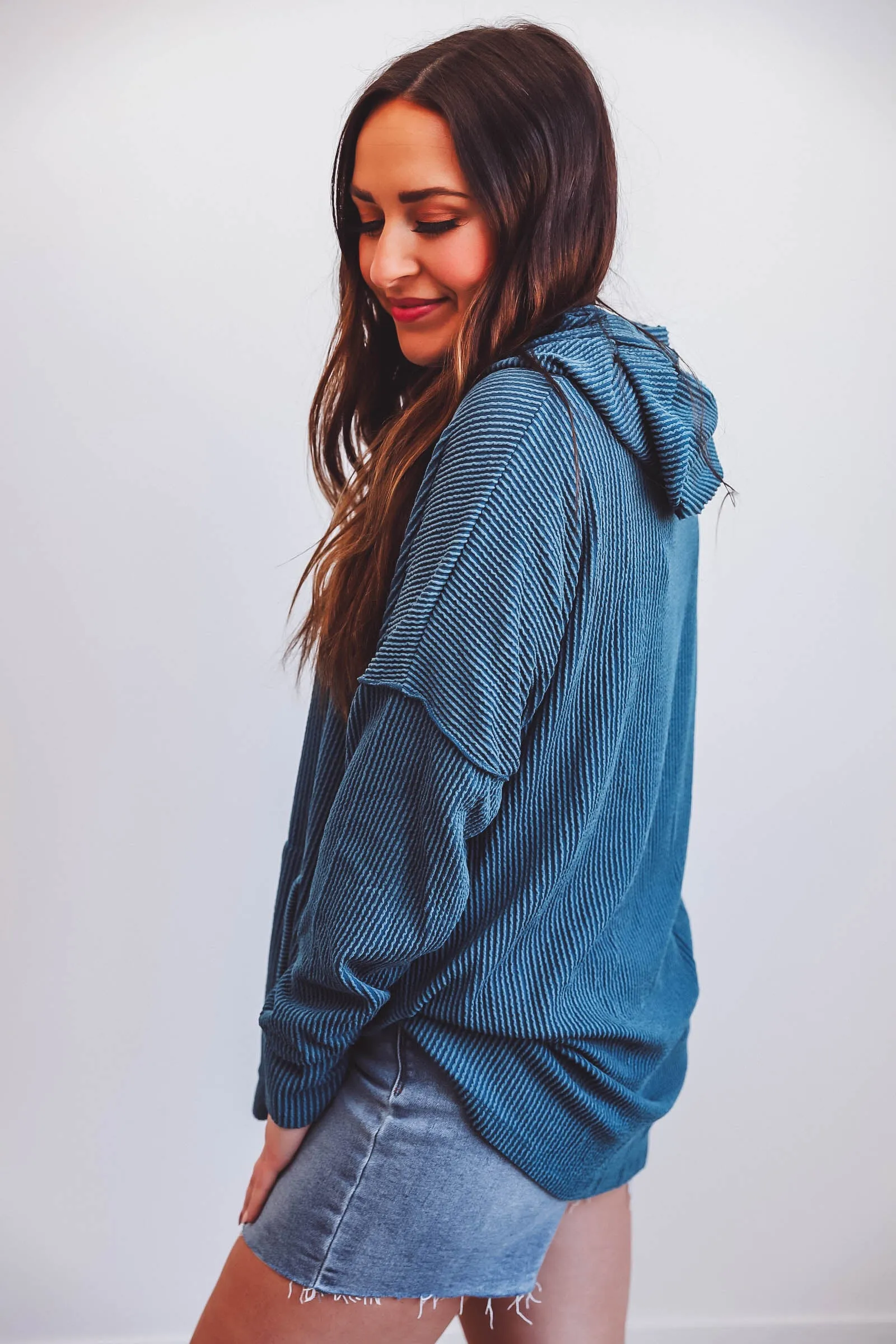 Annie Corded Hoodie-Teal