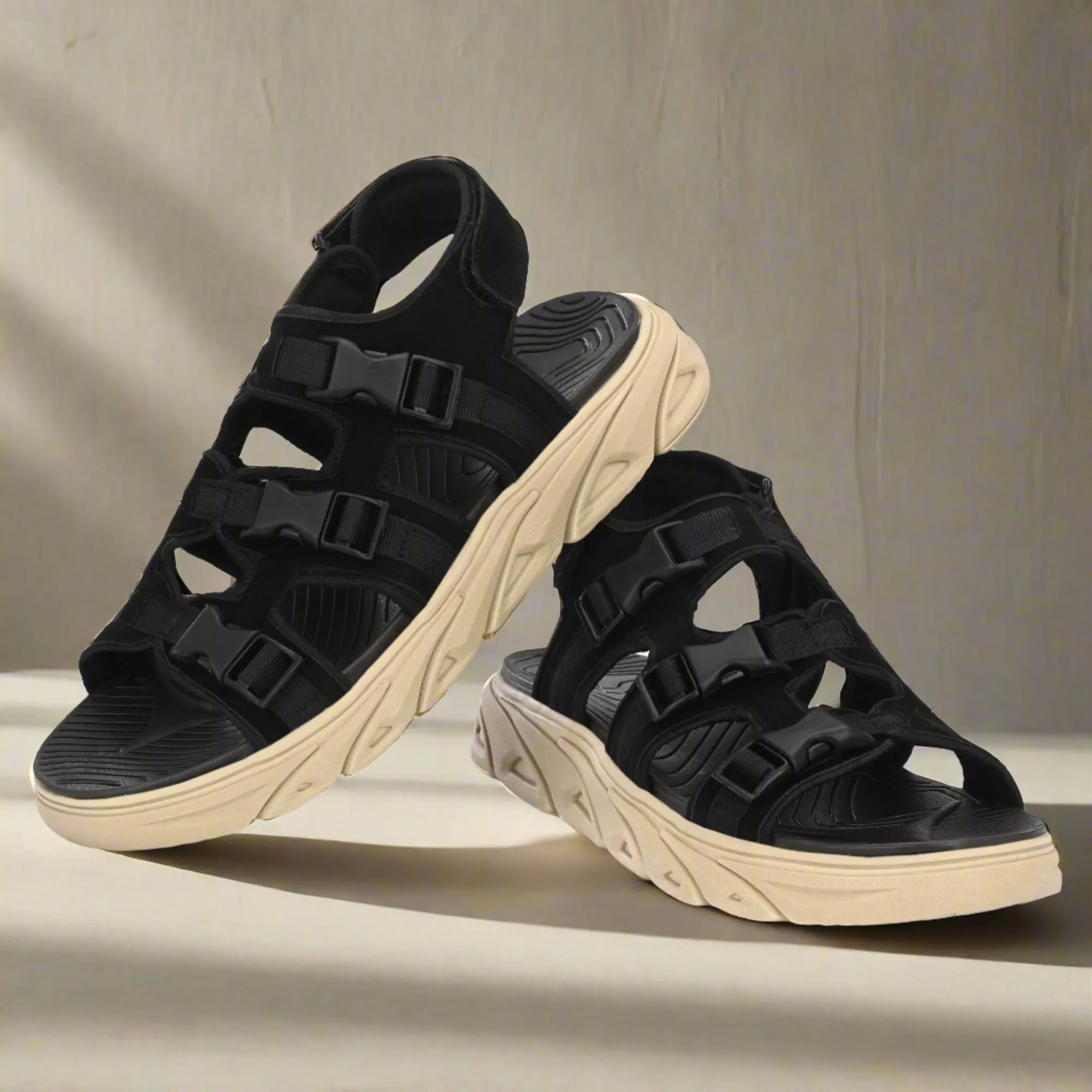 Attitudist Unisex Handcrafted Black Casual Sandal