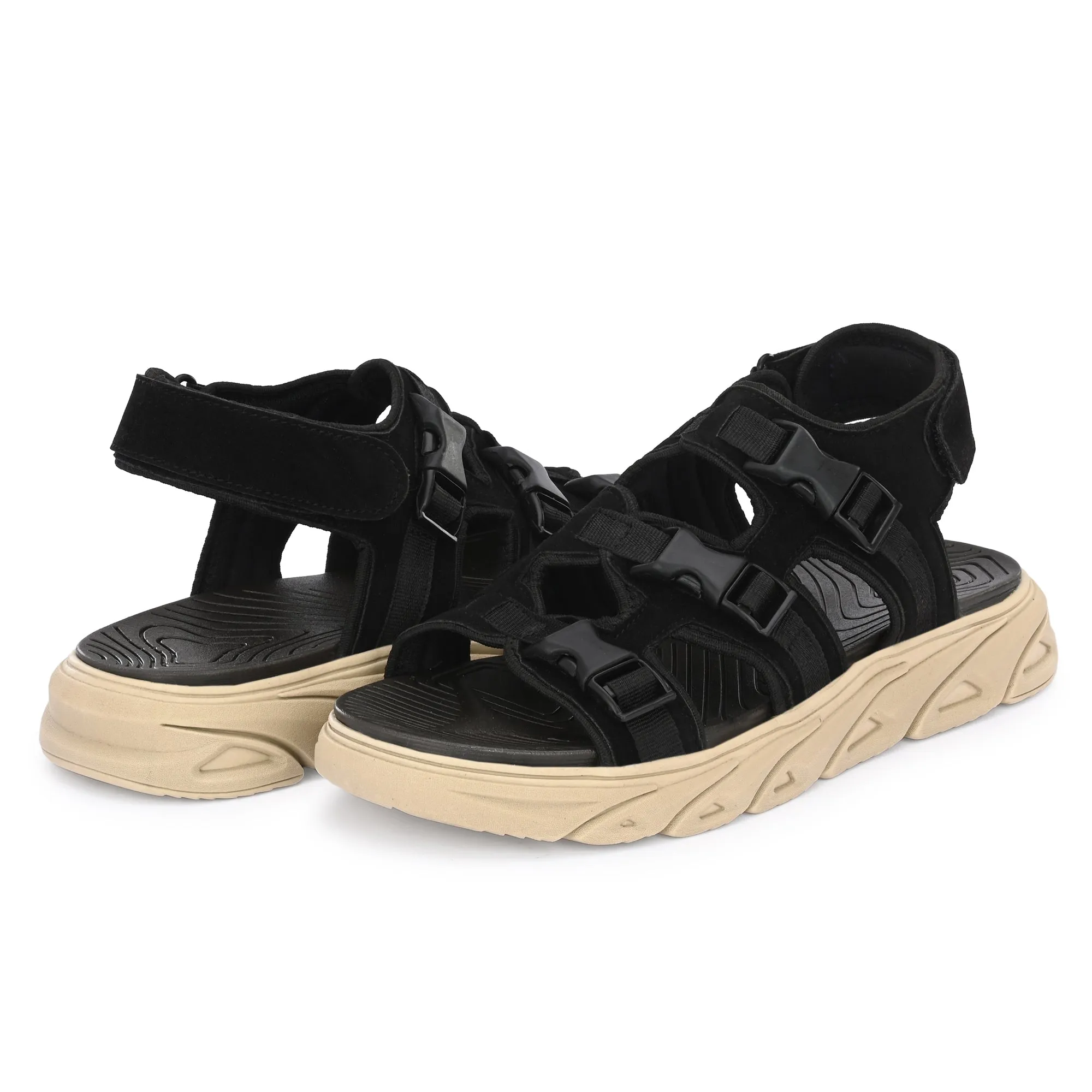 Attitudist Unisex Handcrafted Black Casual Sandal