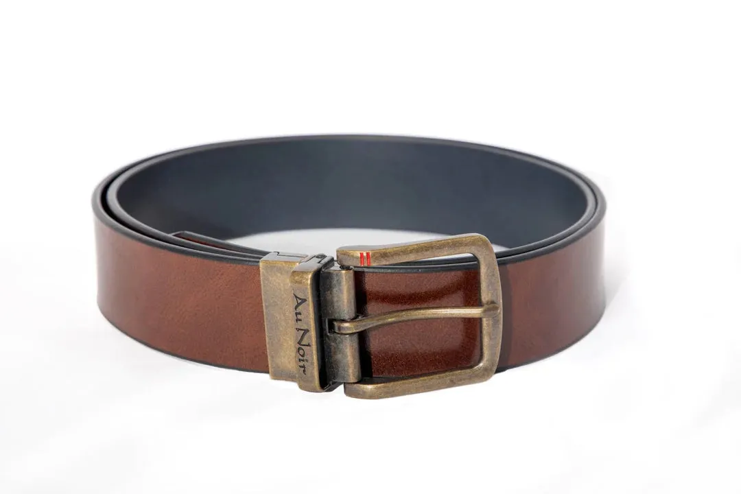 AU NOIR Reversible Belt | Strauss Brass, Tan-Navy