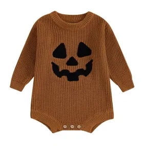 Baby Halloween Sweater Romper Onesie Jack o Lantern