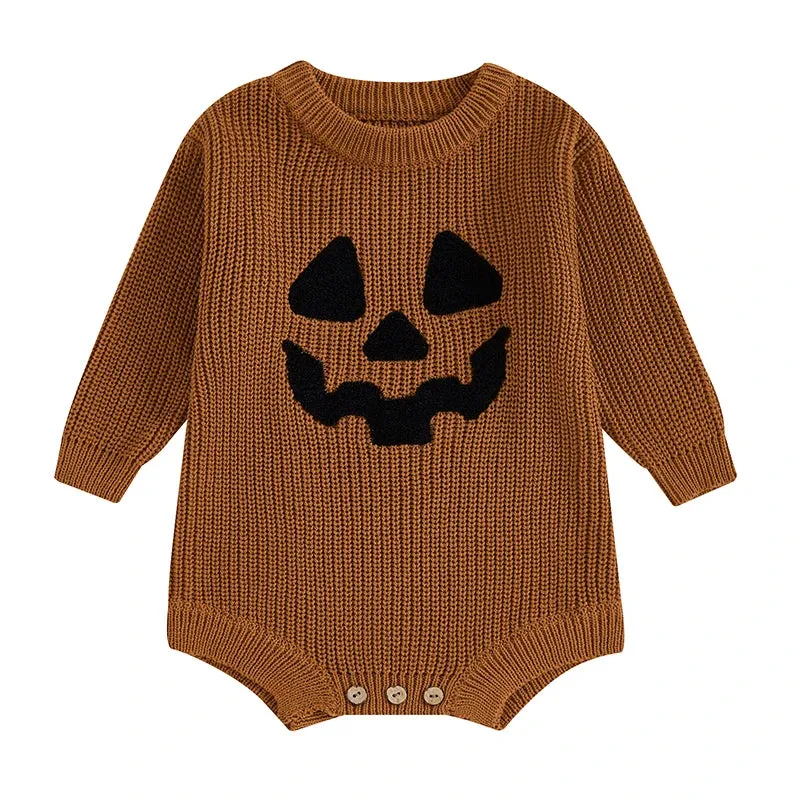 Baby Halloween Sweater Romper Onesie Jack o Lantern