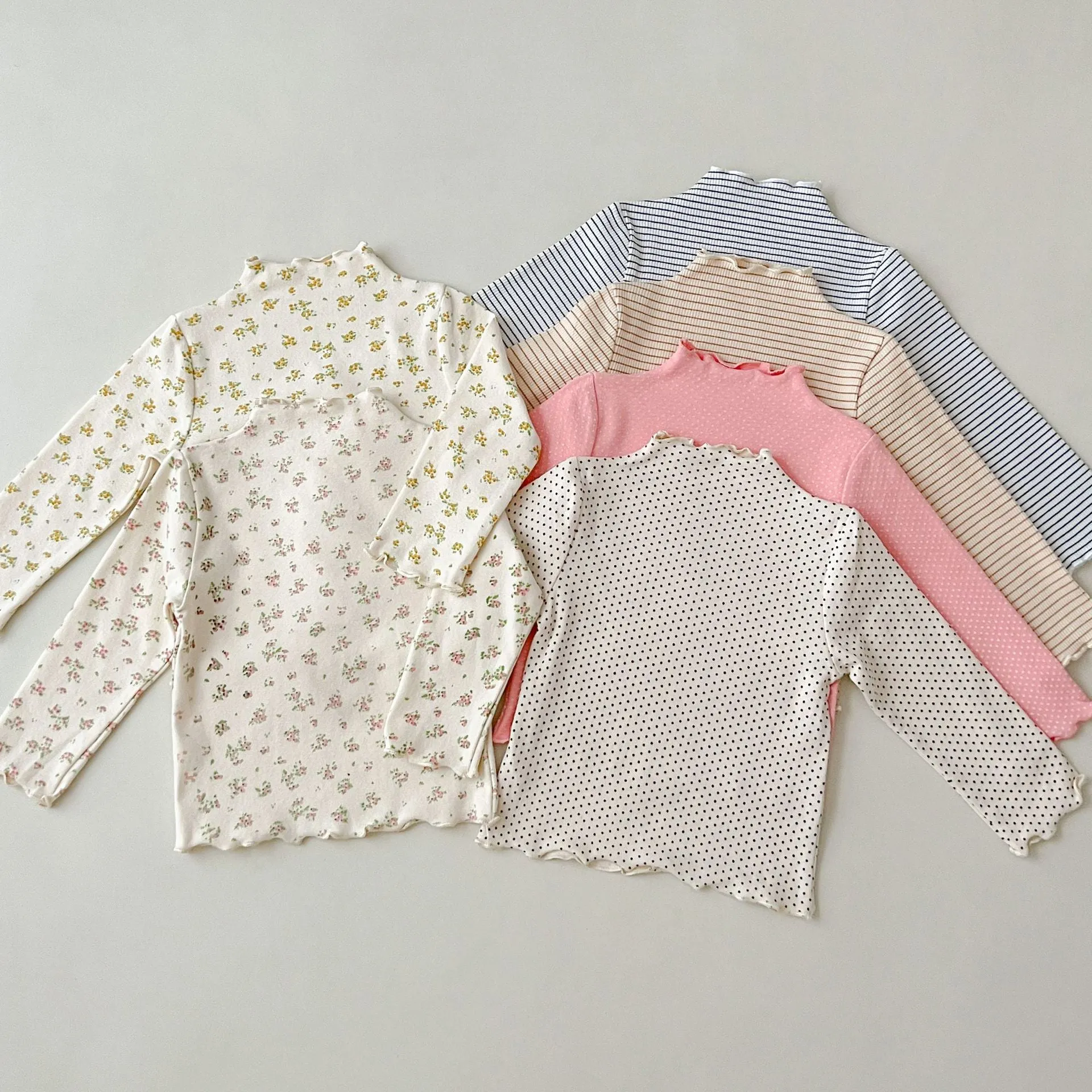 Baby Kid Girls Striped Flower Polka dots Print Tops Wholesale 23113091