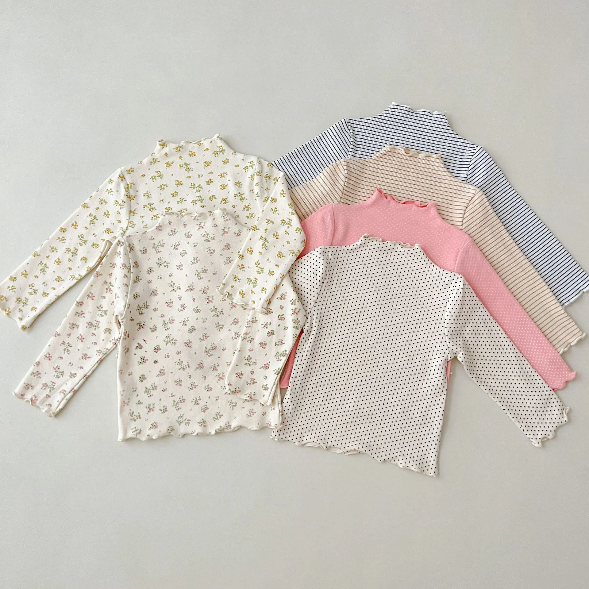 Baby Kid Girls Striped Flower Polka dots Print Tops Wholesale 23113091