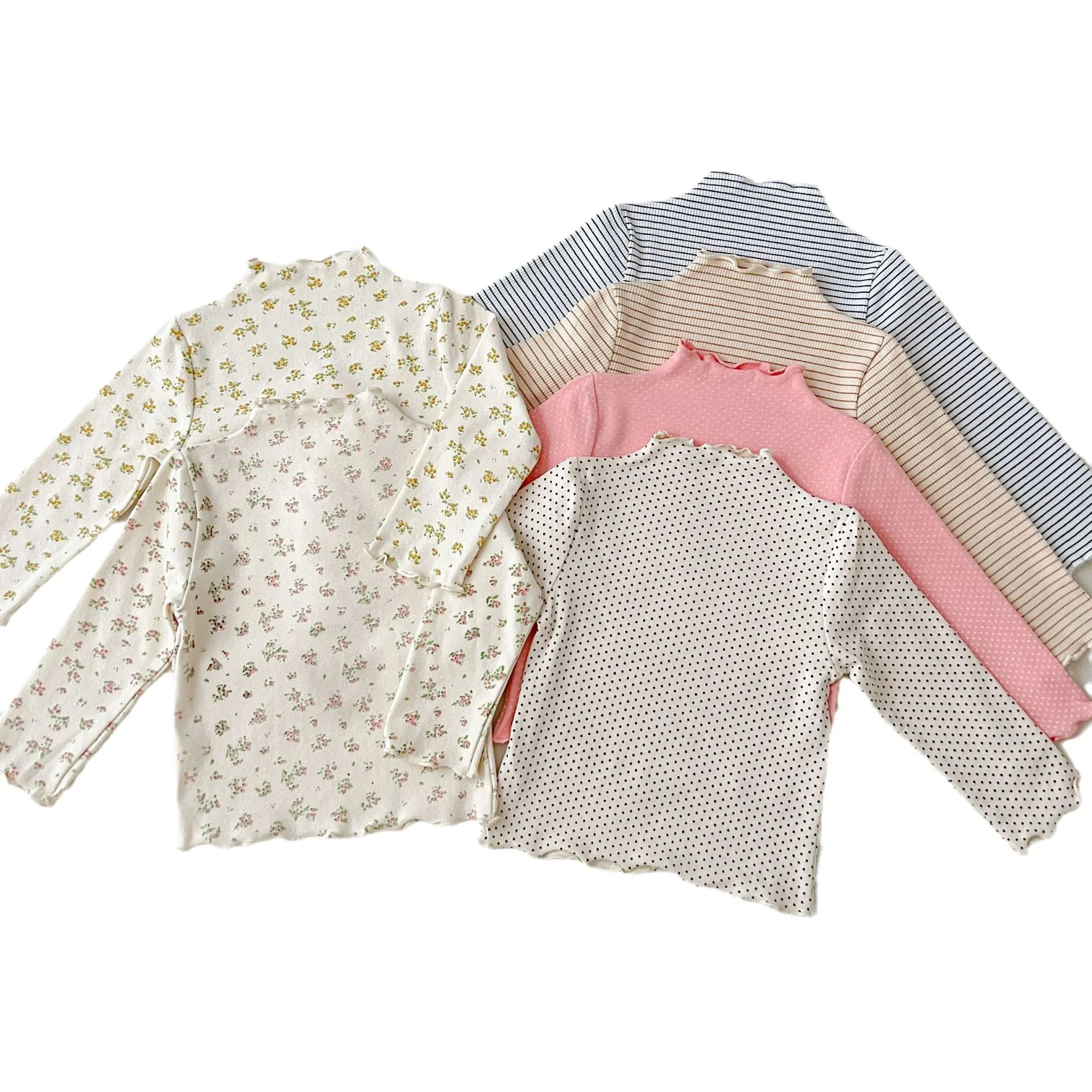 Baby Kid Girls Striped Flower Polka dots Print Tops Wholesale 23113091