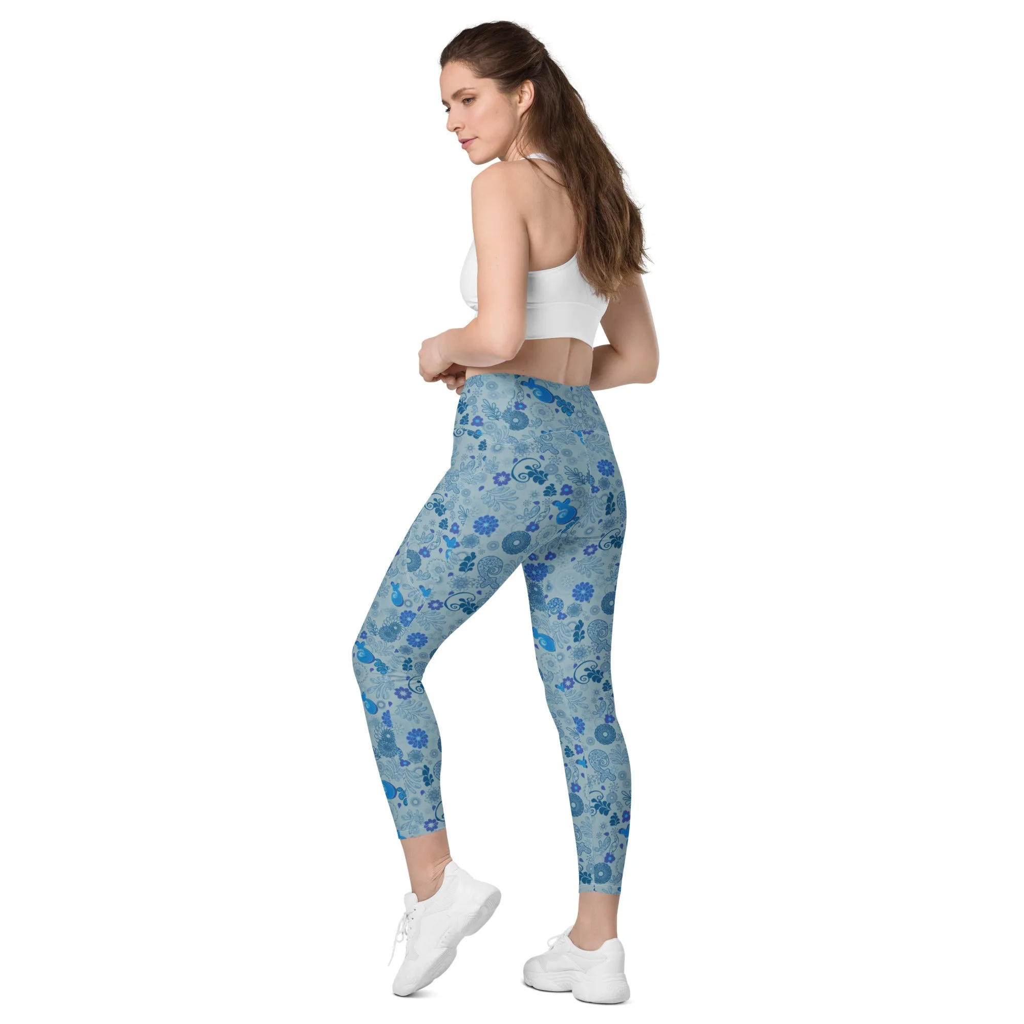 Blue Paisley Leggings with pockets