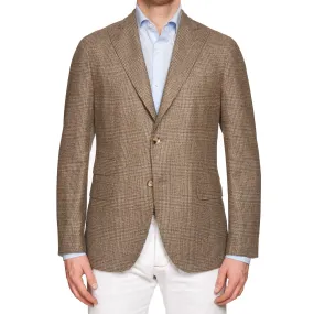 BOGLIOLI "K.Jacket" Beige Plaid Virgin Wool Unlined Peak Lapel Jacket EU 50 NEW US 40