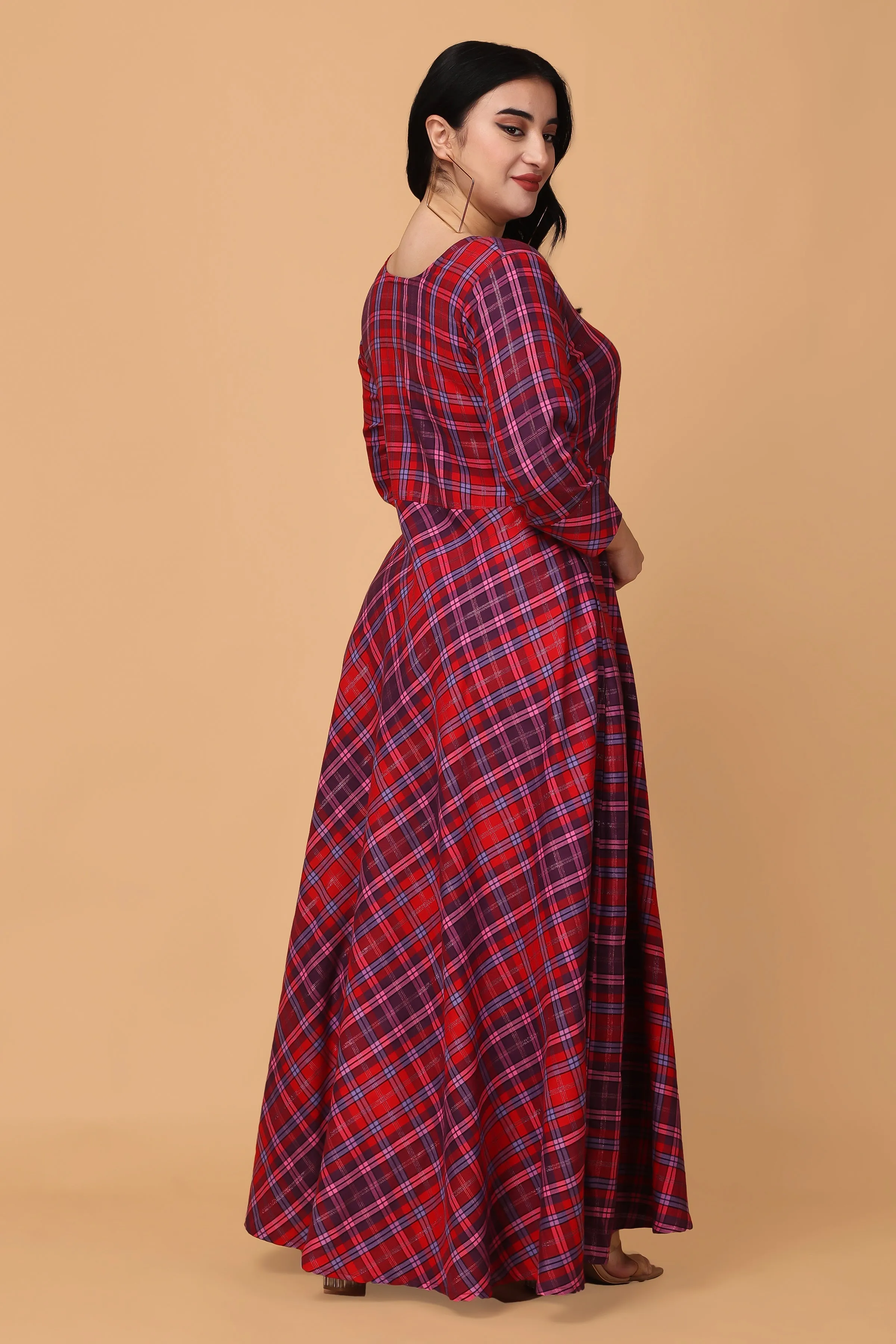 Carmine Carnival Twill Checked Dress