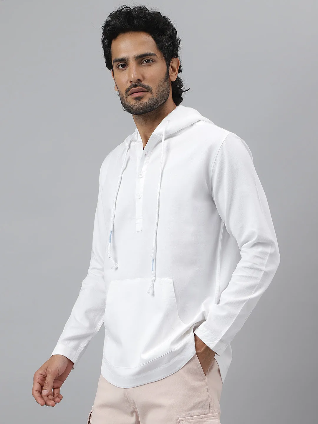 Contrast Detail White Hoodie - Wakai