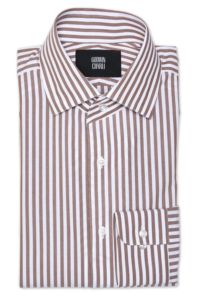 Cooper Shirt  - One Piece Collar Brown Stripe