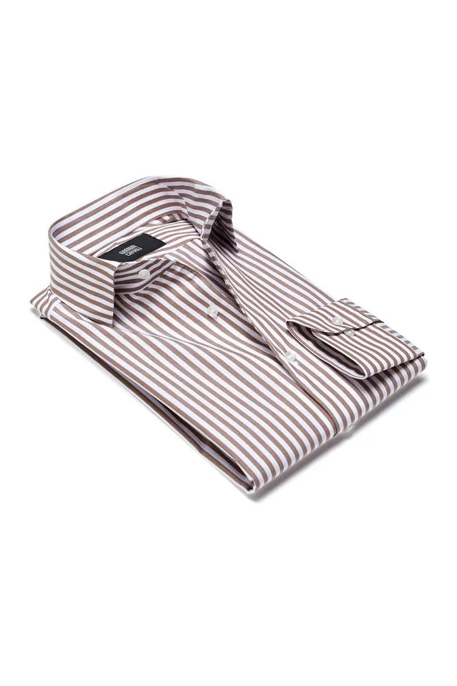 Cooper Shirt  - One Piece Collar Brown Stripe