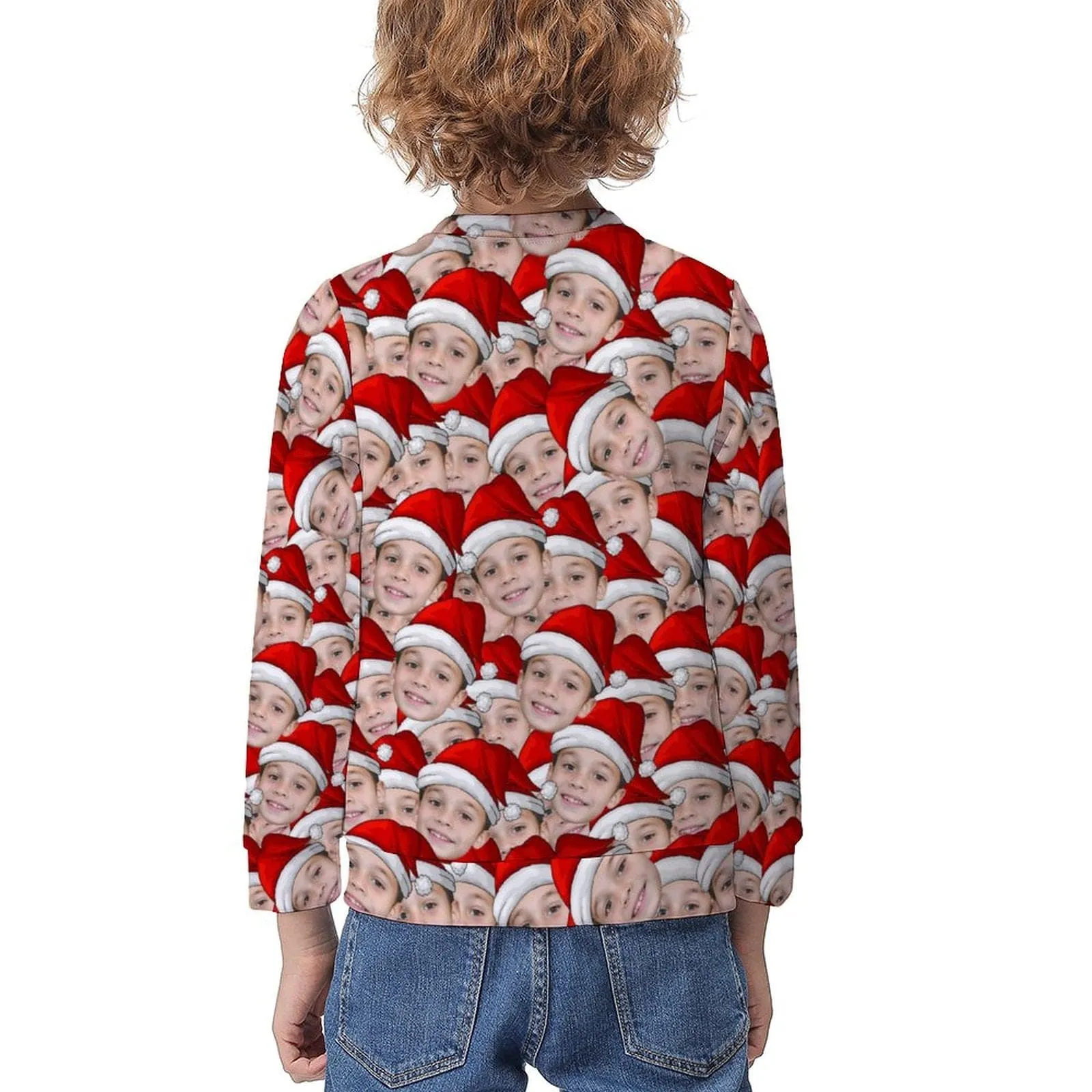 Custom Seamless Face Christmas Red Hat Kids' All Over Print Sweatshirt