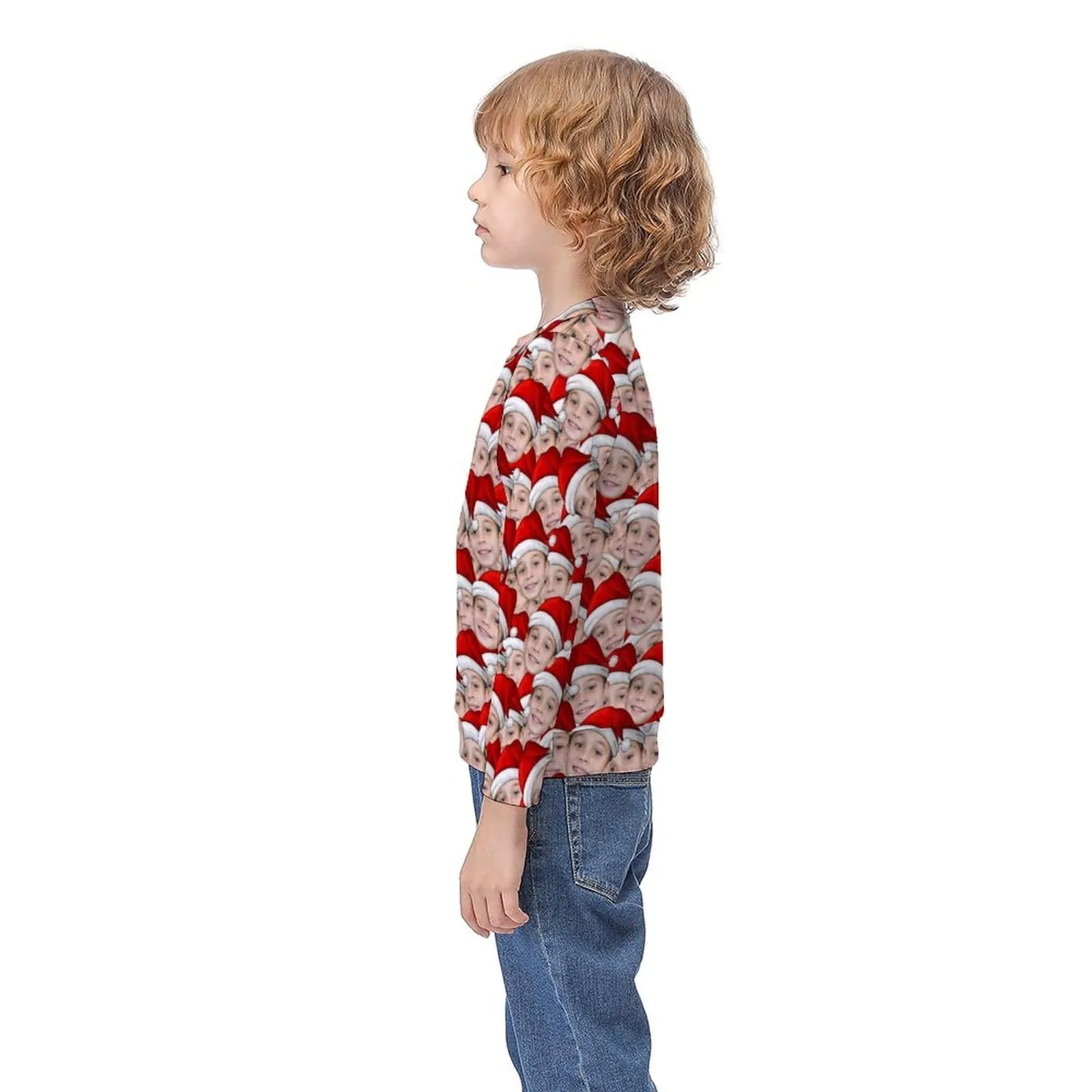 Custom Seamless Face Christmas Red Hat Kids' All Over Print Sweatshirt