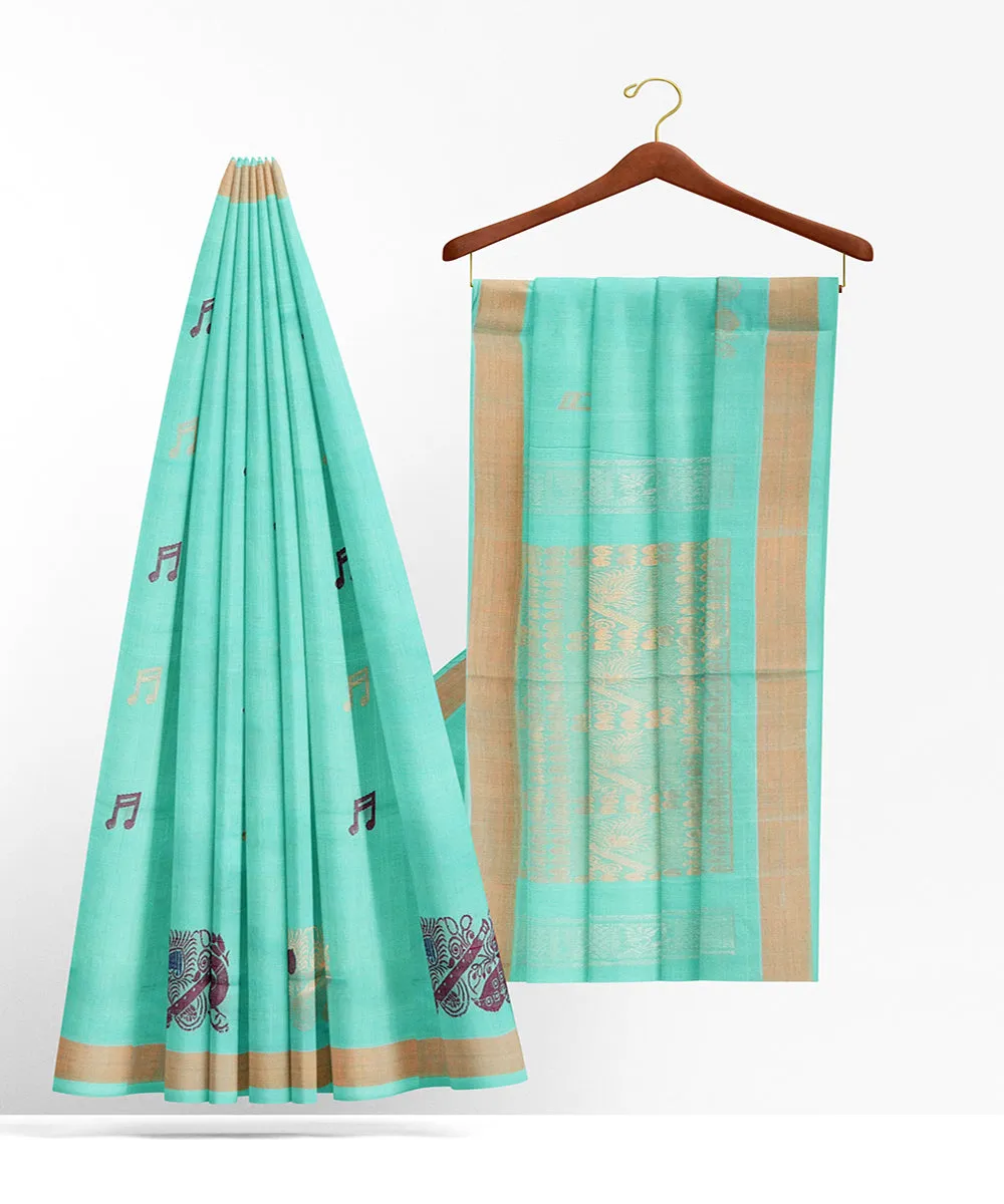 Cyan blue butta rajahmundry cotton handwoven saree