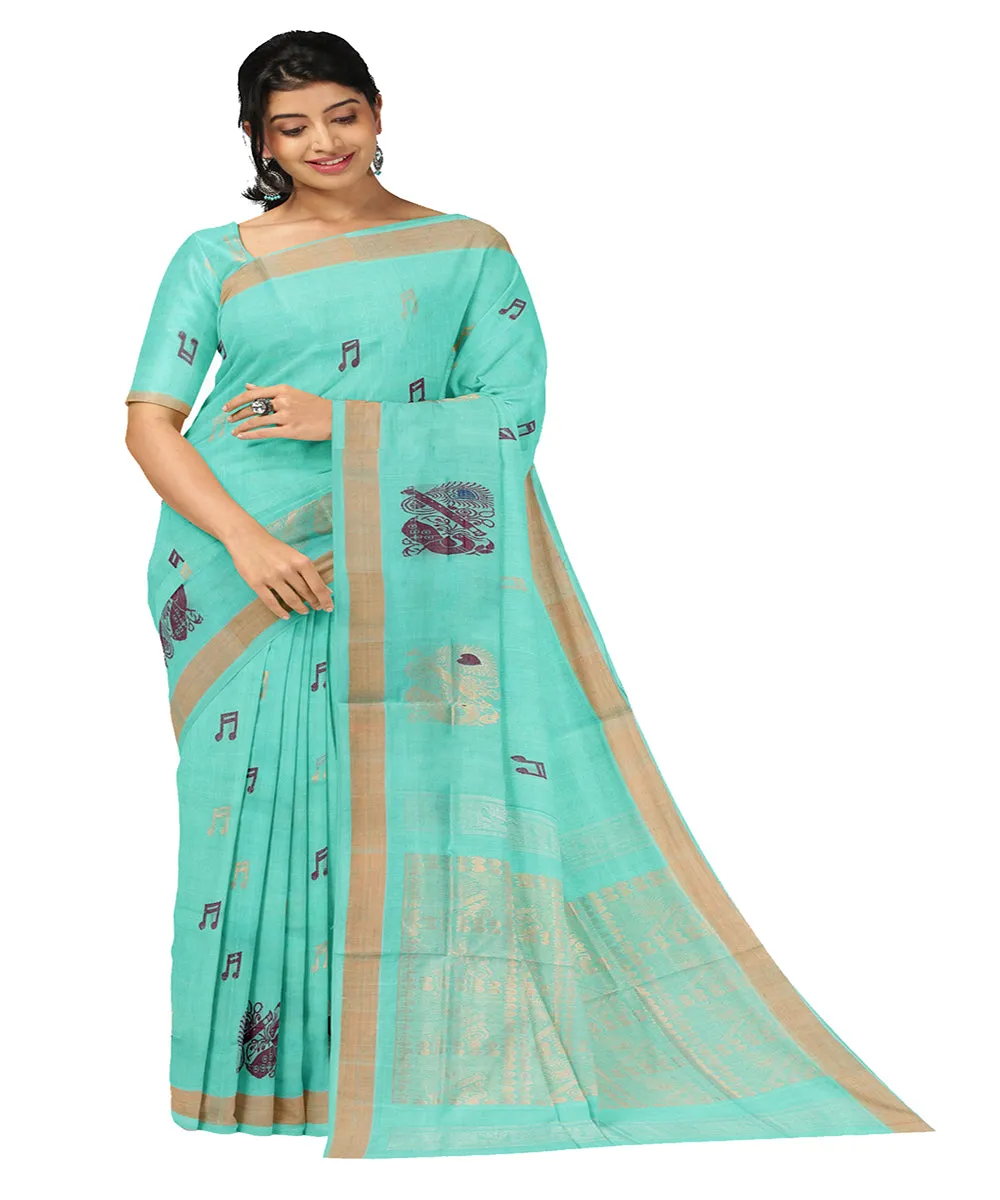 Cyan blue butta rajahmundry cotton handwoven saree