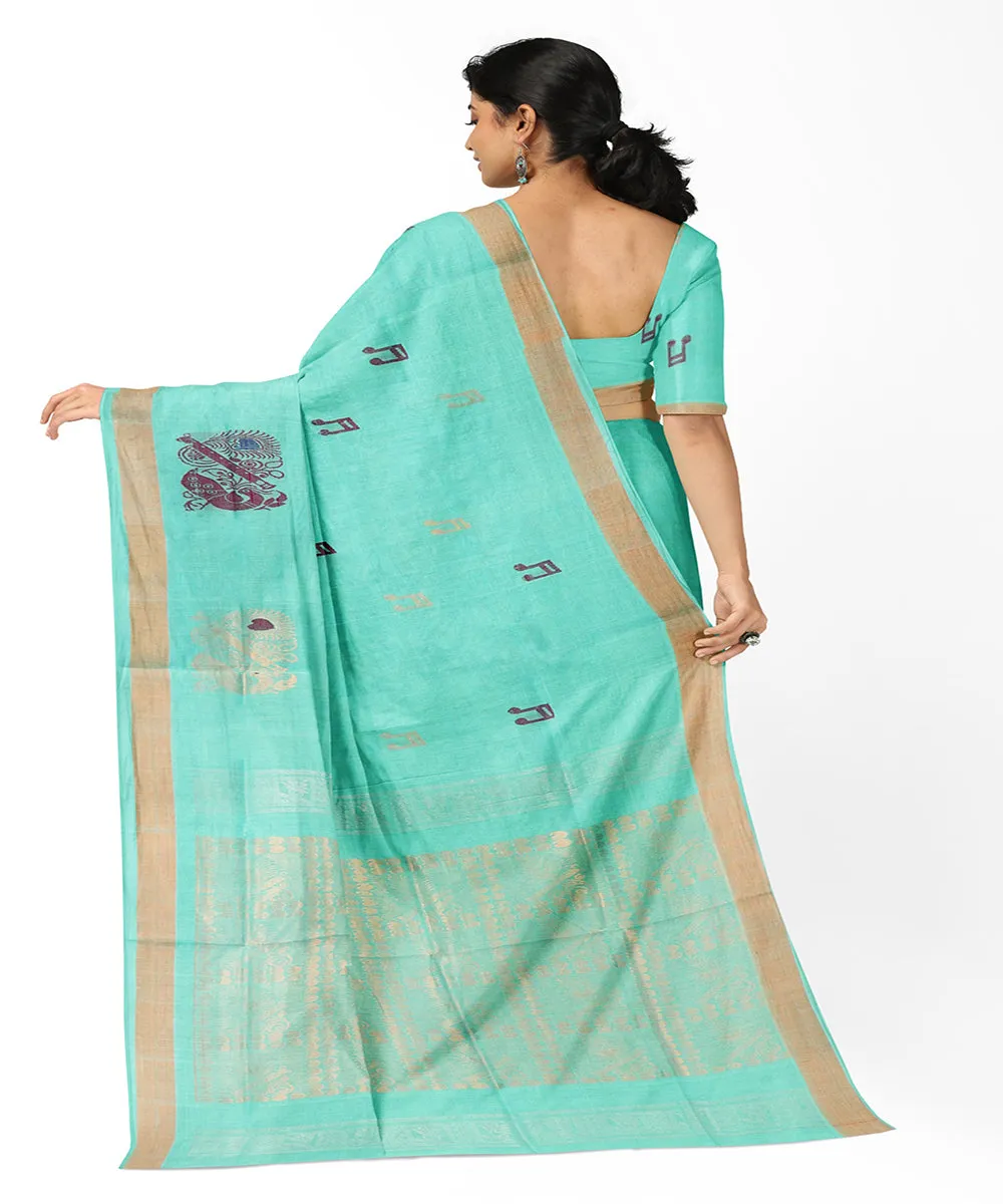 Cyan blue butta rajahmundry cotton handwoven saree