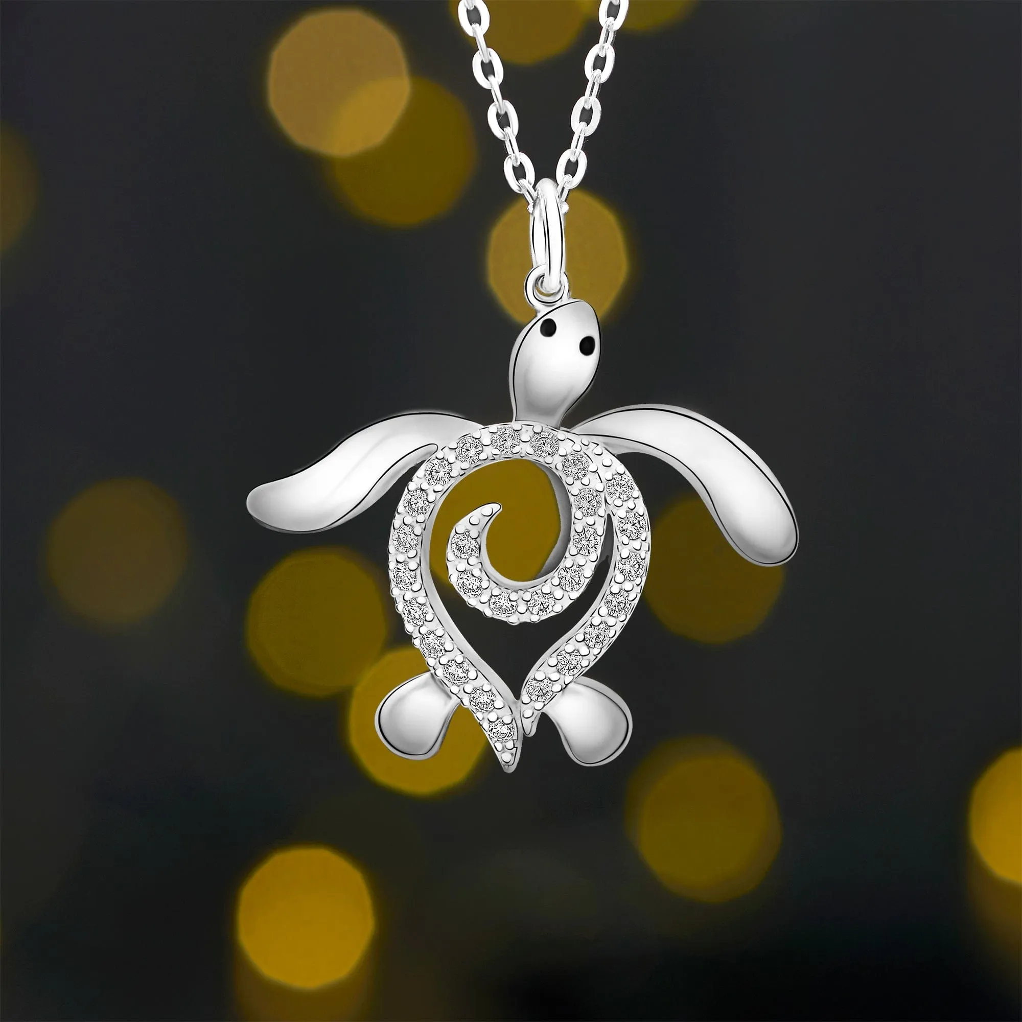 CZ Spiral Shell Turtle Sterling Silver Necklace