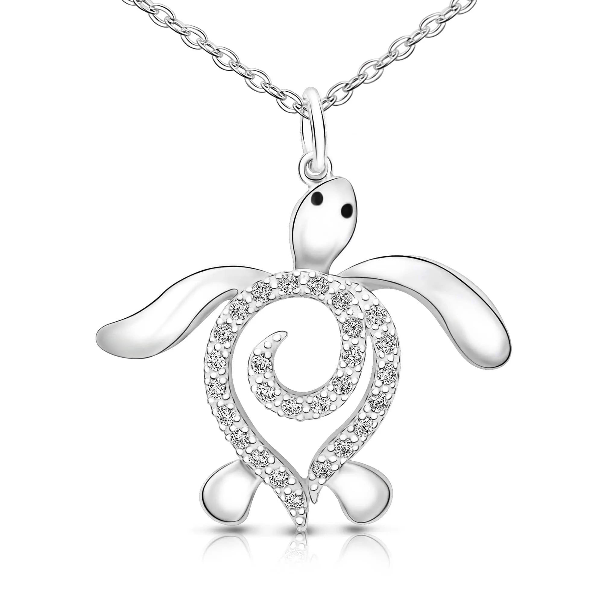 CZ Spiral Shell Turtle Sterling Silver Necklace