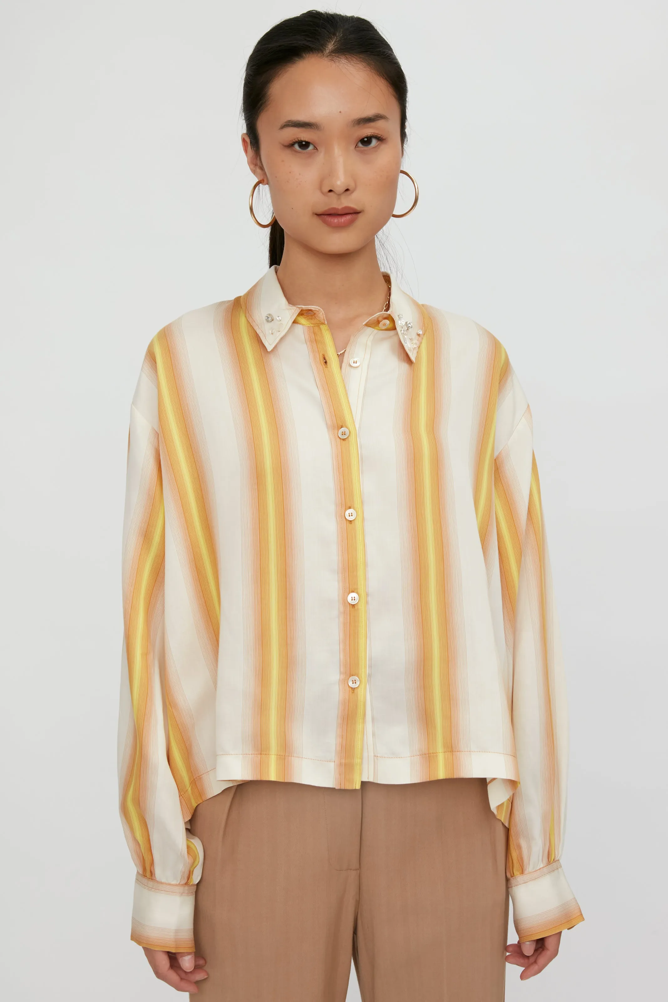 Degradé Stripe Shirt with Crystals in Ambra