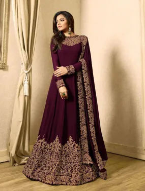 Drashti Dhami Maroon Embroidered Georgette Semi Stitched Anarkali 1701