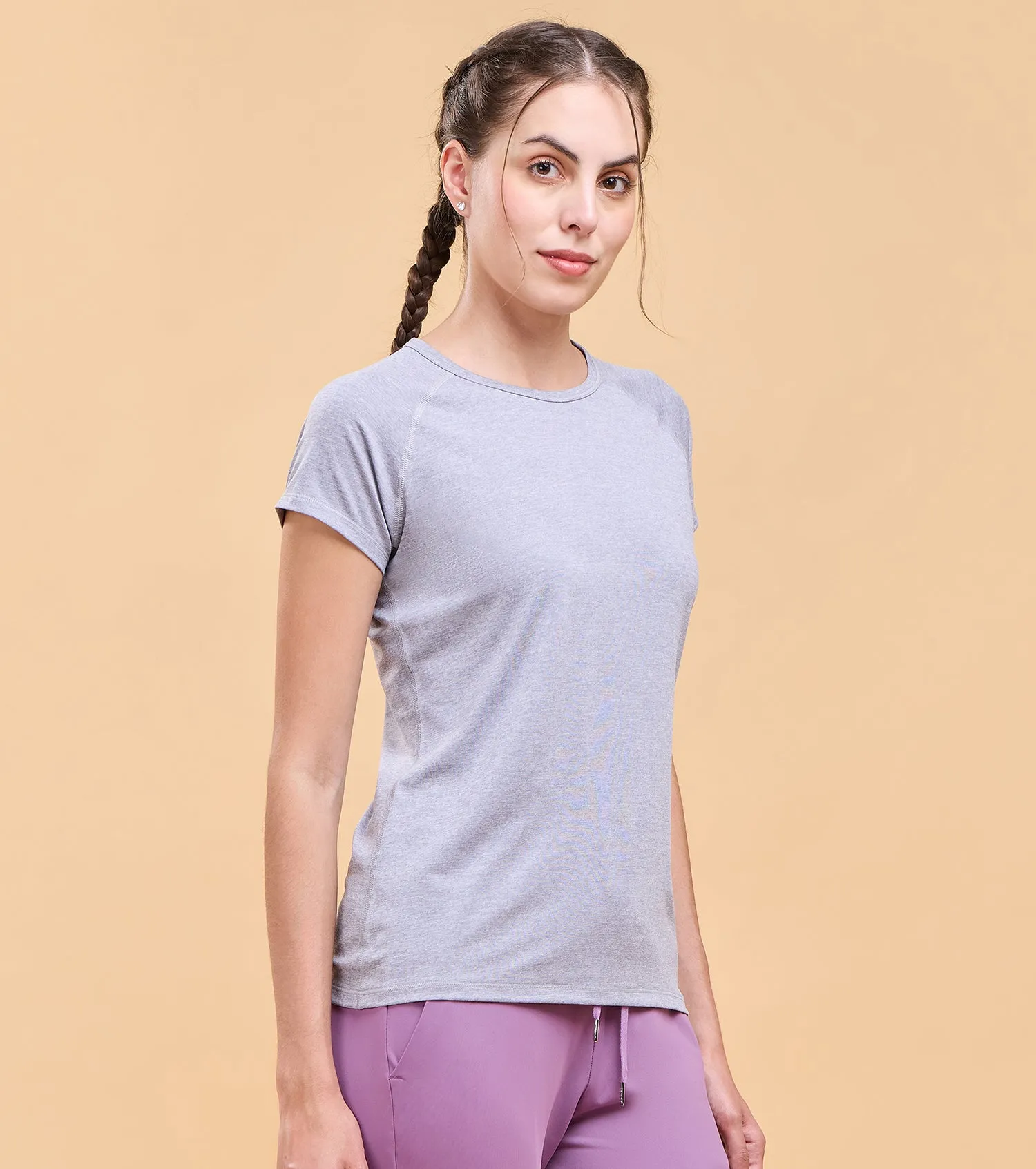 Enamor Athleisure Womens E089-Short Sleeve Scoop Neck Slim Active Graphic Tee