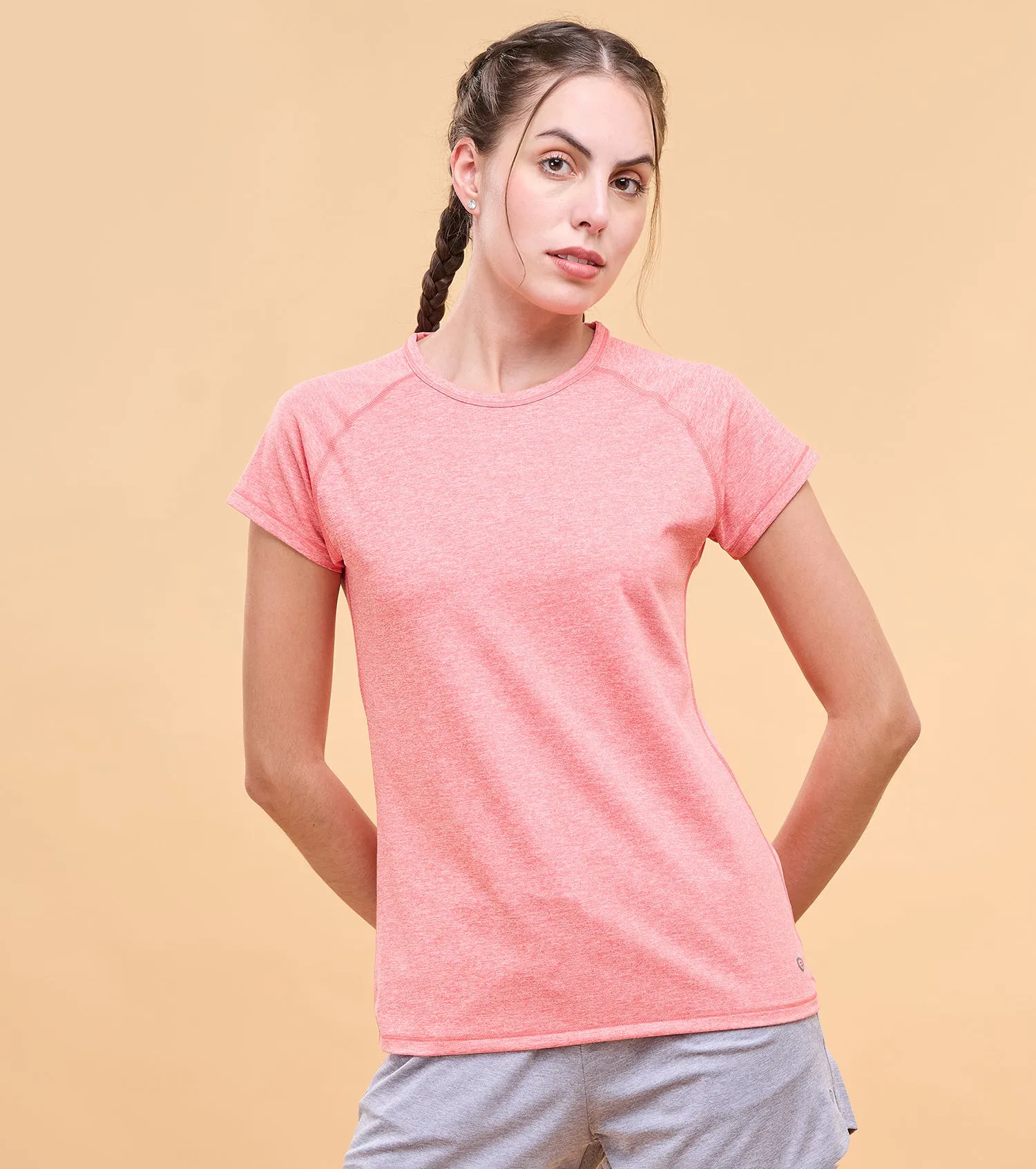 Enamor Athleisure Womens E089-Short Sleeve Scoop Neck Slim Active Graphic Tee