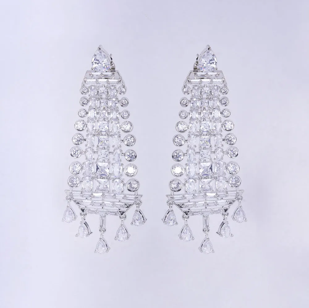 Ethereal White Serenade: Brass Rhodium CZ Earrings