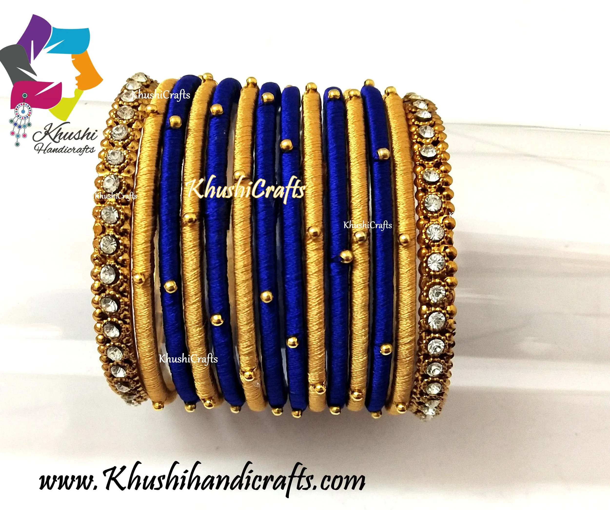 Gold Blue Silk Bangles