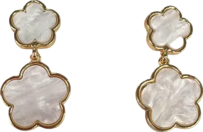 Gold /Mother of Pearl Large Double Clover Drop Earrings