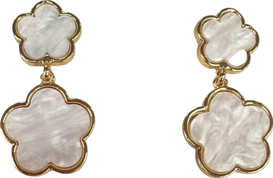 Gold /Mother of Pearl Large Double Clover Drop Earrings