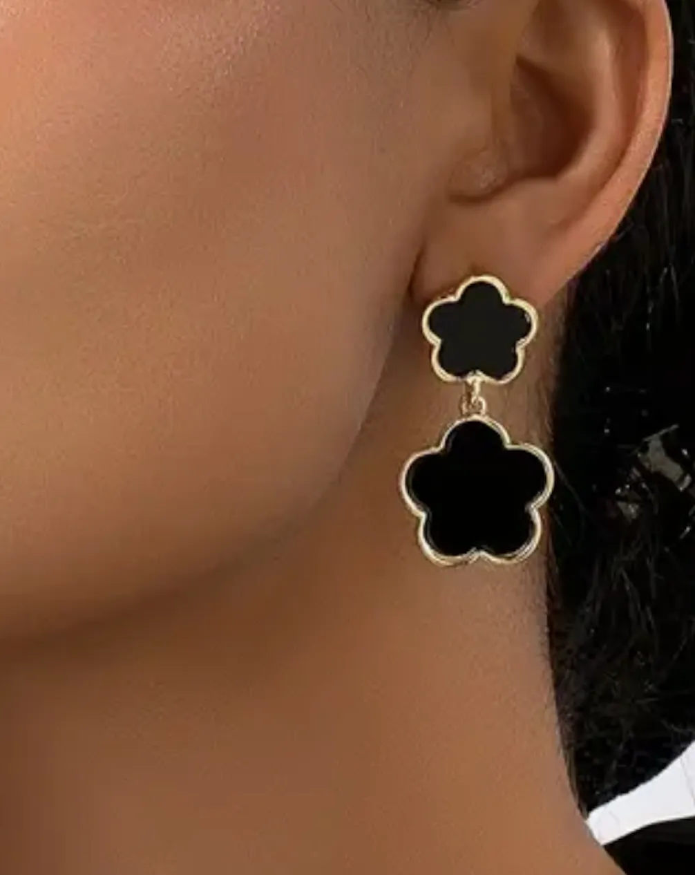 Gold /Mother of Pearl Large Double Clover Drop Earrings