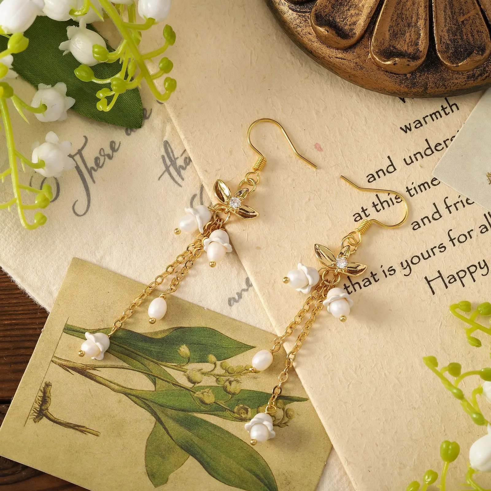 Golden Lily of The Valley Earrings