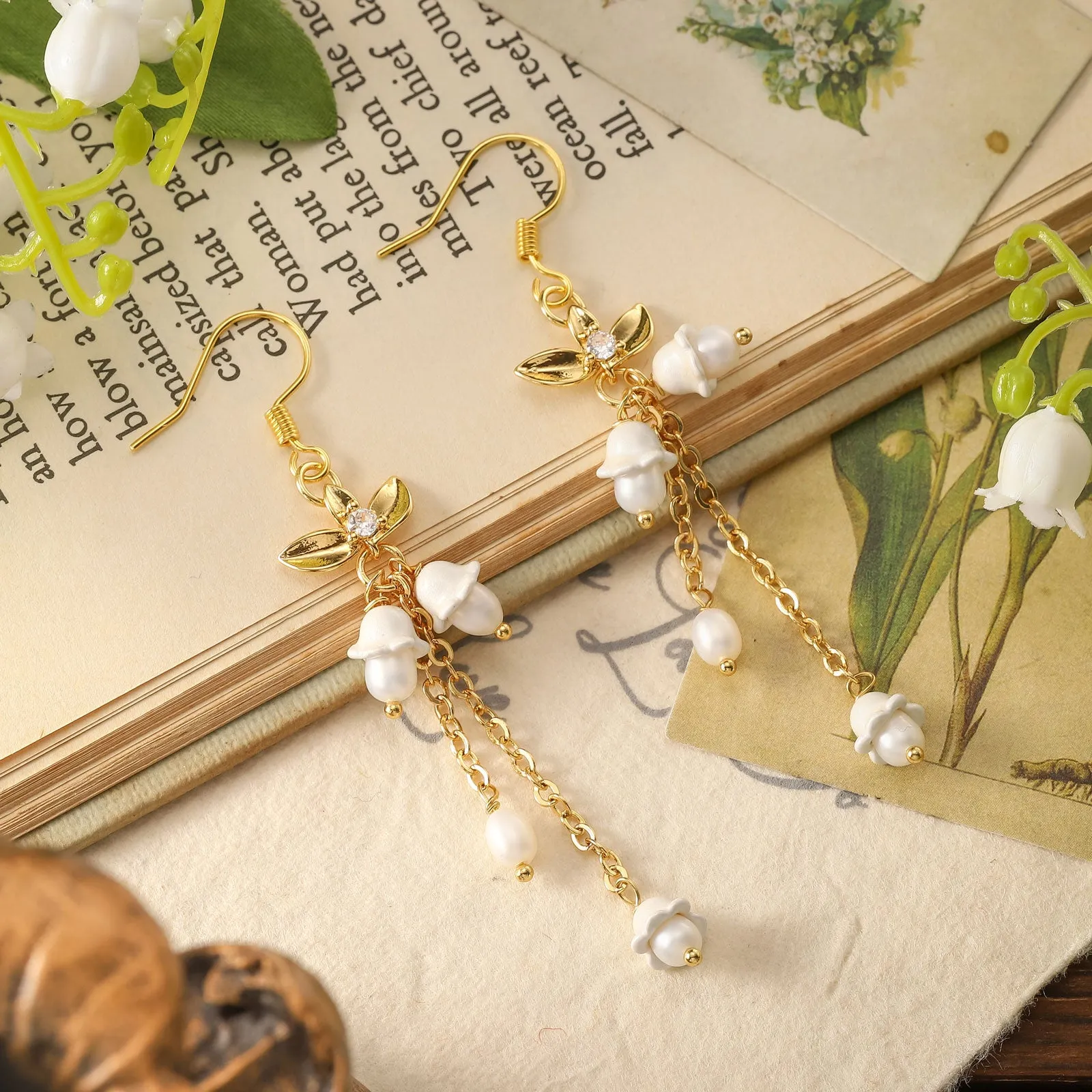 Golden Lily of The Valley Earrings