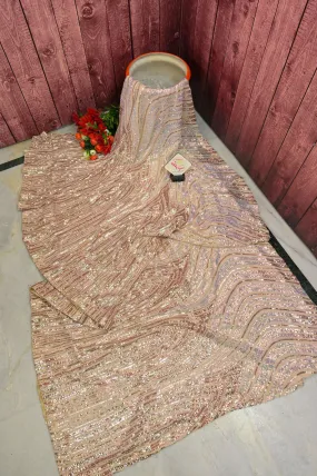 Golden Offwhite Color Designer Net Saree with Sequin Work