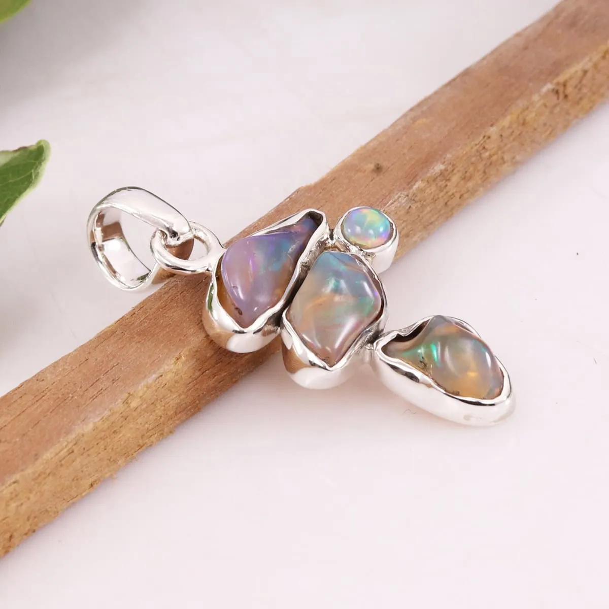 Handmade Natural Raw Ethiopian Opal Gemstone Pendant, 925 Sterling Silver Opal Pendant, Ethiopian Opal Silver Pendant, Crystal Pendant