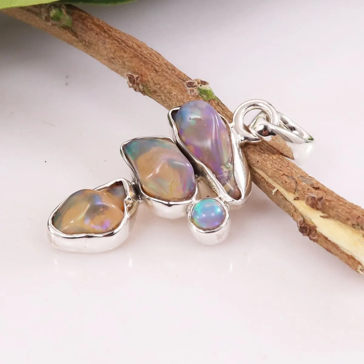 Handmade Natural Raw Ethiopian Opal Gemstone Pendant, 925 Sterling Silver Opal Pendant, Ethiopian Opal Silver Pendant, Crystal Pendant