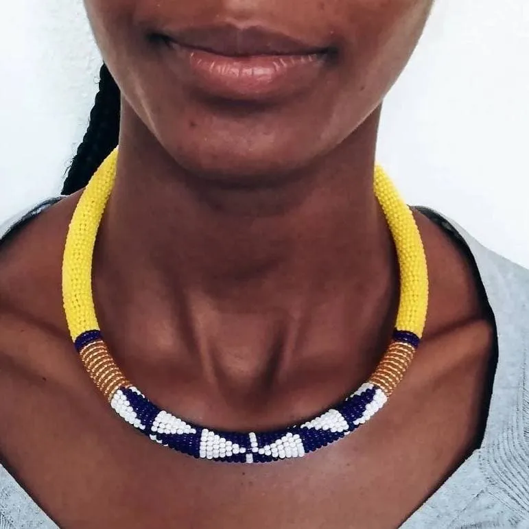 Handmade Yellow Beaded Maasai Necklace