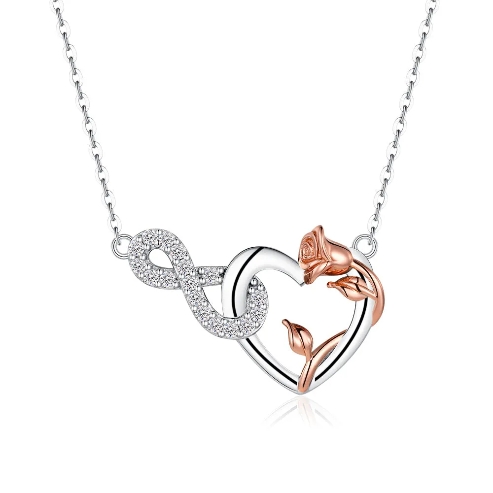 Infinity Heart Pendant with Rose